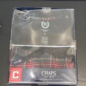 Chaps Black Top with Red Plaid Pants Set